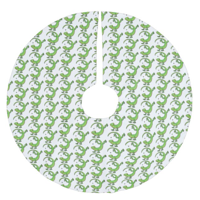 Jupon De Sapin En Polyester Brossé Joli gecko vert salutations avec dessin animé (Devant)