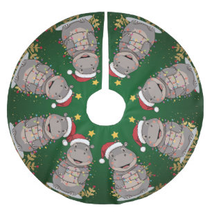 Jupon De Sapin En Polyester Brossé Joli joyeux Hippopotame arbre de noël zoo safari N