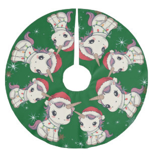 Jupon De Sapin En Polyester Brossé Joli joyeux licorne arbre de Noël zoo safari Noël