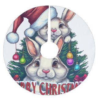 Jupon De Sapin En Polyester Brossé Joli Lapin Joyeux Noël – Lapin de Fête