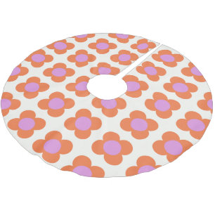 Jupon De Sapin En Polyester Brossé Joli motif de fleurs pop rétro rose et orange