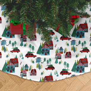 Jupon De Sapin En Polyester Brossé Joli motif de Noël de village de patinage nordique