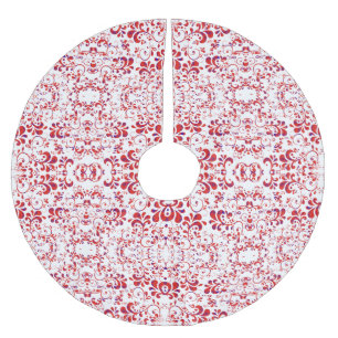 Jupon De Sapin En Polyester Brossé Joli motif floral rouge blanc