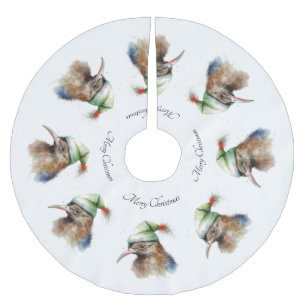 Jupon De Sapin En Polyester Brossé Joli oiseau Kiwi avec un chapeau d'elfe de Noël, p