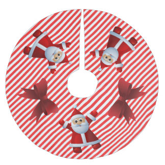 Jupon De Sapin En Polyester Brossé Joli Père Noël Rubans Rouges Joyeux Noël