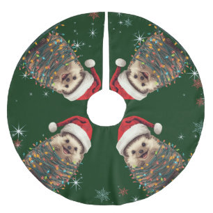 Jupon De Sapin En Polyester Brossé Joli porcupine joyeux arbre de Noël zoo safari Xma