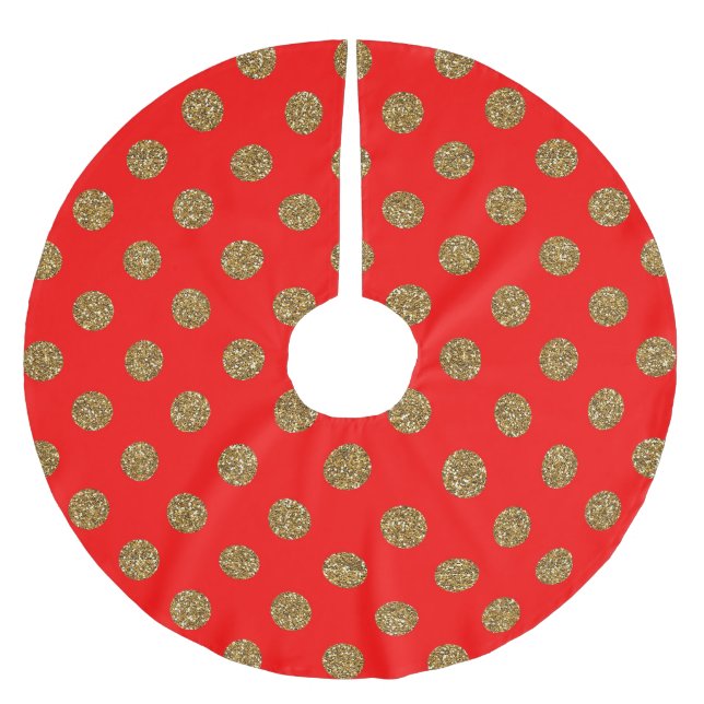Jupon De Sapin En Polyester Brossé Joli Red Gold Parties scintillant points Motif Noë (Devant)