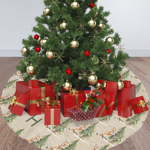 Jupon De Sapin En Polyester Brossé Joli renard Tapis de Noël beige monogrammé