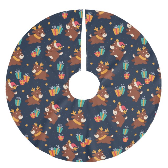 Jupon De Sapin En Polyester Brossé Joli renne de Noël (Devant)