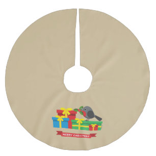 Jupon De Sapin En Polyester Brossé Joli Robin Et Les Quatre Cadeaux Colorés