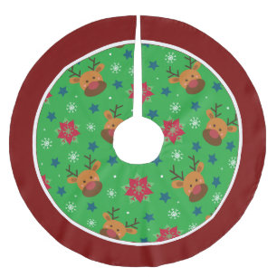 Jupon De Sapin En Polyester Brossé Joli Tapis de Noël avec Renne & Flocon de Neige 