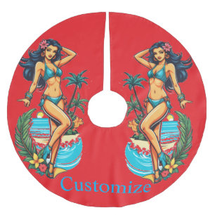 Jupon De Sapin En Polyester Brossé Jolie fille de plage en bikini aux cheveux noirs T