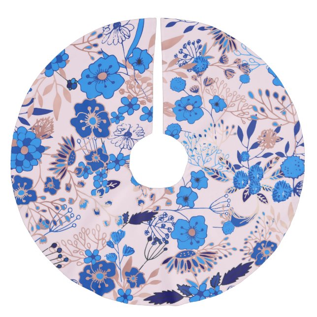 Jupon De Sapin En Polyester Brossé Jolie illustration florale bleu bleu azur rose (Devant)
