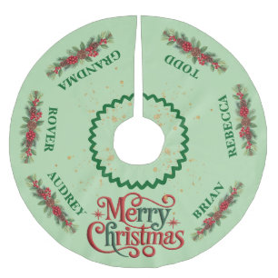 Jupon De Sapin En Polyester Brossé Jolie jupe de sapin de Noël avec des noms