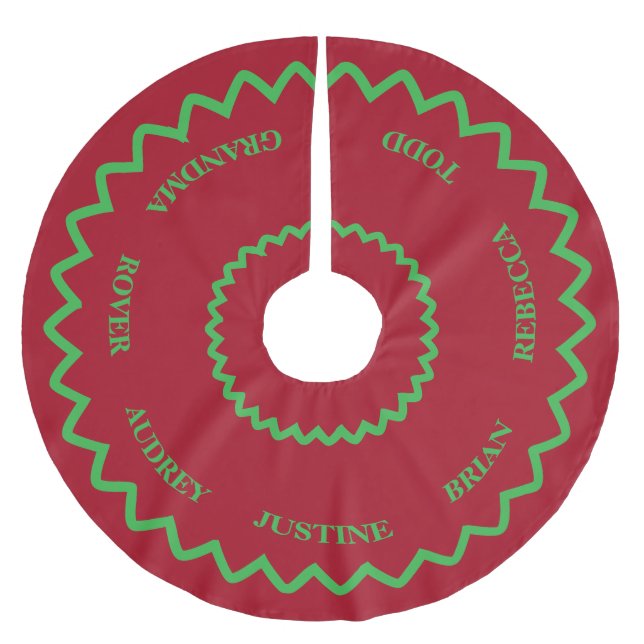 Jupon De Sapin En Polyester Brossé Jolie nappe d'arbre rouge et verte avec noms (Devant)