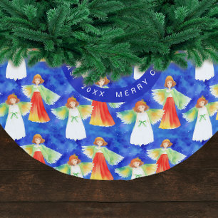 Jupon De Sapin En Polyester Brossé Jolis anges de Noël colorés à l'aquarelle