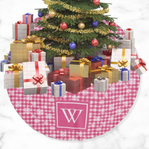 Jupon De Sapin En Polyester Brossé Jolis flocons de neige Plaid de buffle rose monogr