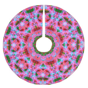 Jupon De Sapin En Polyester Brossé Jolly Christmas Pink Green Red Merry Star Motif