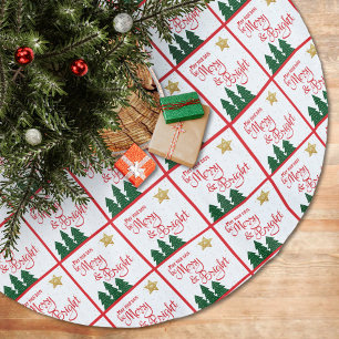 Jupon De Sapin En Polyester Brossé Jours Soyez Joyeux Script brillant Arbre Gold Star