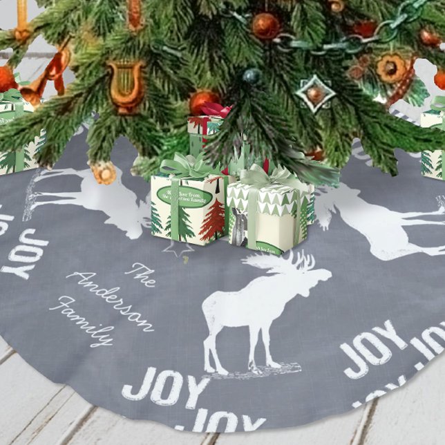 Jupon De Sapin En Polyester Brossé Joy Joy Joy Moose Noël (Créateur téléchargé)