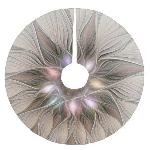 Jupon De Sapin En Polyester Brossé Joyeuse Fleur Abstrait Beige Brown Floral Fractal