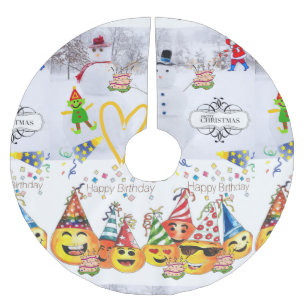 Jupon De Sapin En Polyester Brossé Joyeuse jupe d'arbre de Noël Joyeux anniversaire