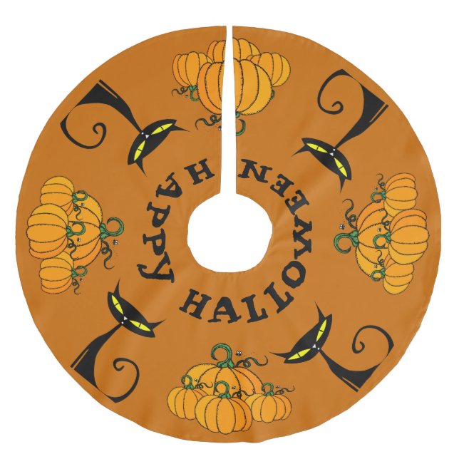 Jupon De Sapin En Polyester Brossé Joyeuse jupe d'arbre d'Halloween (Devant)