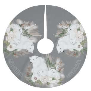 Jupon De Sapin En Polyester Brossé Joyeuses fêtes Elégant ours gris et blanc polaire