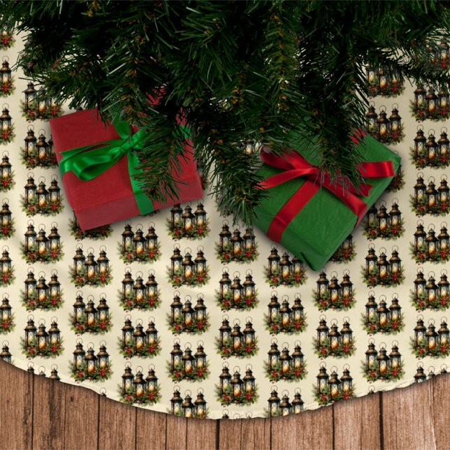 Jupon De Sapin En Polyester Brossé Joyeuses fêtes Lanternes d'hiver (Créateur téléchargé)