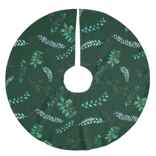 Jupon De Sapin En Polyester Brossé Joyeuses feuilles de houx (Devant)