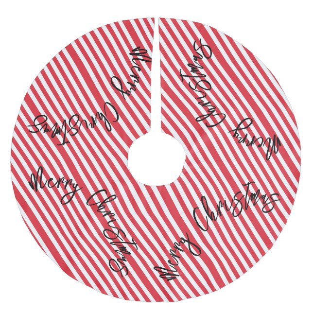 Jupon De Sapin En Polyester Brossé Joyeux arbre de Noël Jupe rouge & blanc (Devant)