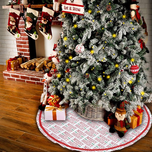 Jupon De Sapin En Polyester Brossé Joyeux et lumineux rouge et vert (Créateur téléchargé)