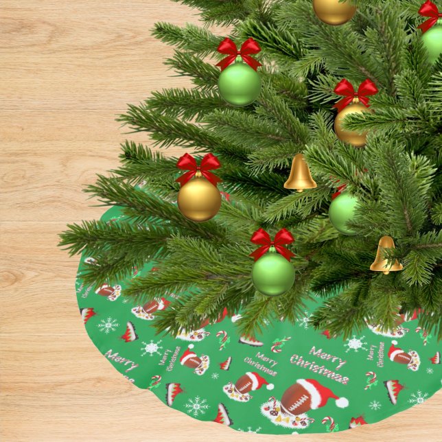 Jupon De Sapin En Polyester Brossé Joyeux Football de Noël avec Motif Snack (Créateur téléchargé)