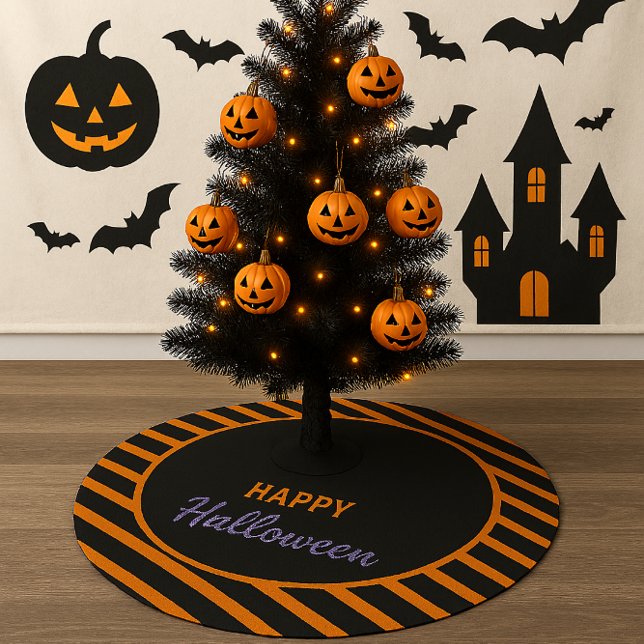 Jupon De Sapin En Polyester Brossé Joyeux Halloween noir et orange (Créateur téléchargé)