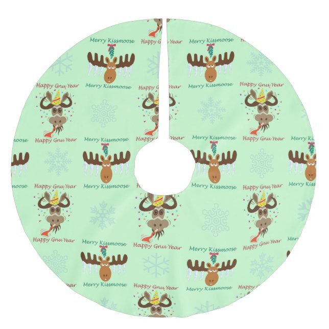 Jupon De Sapin En Polyester Brossé Joyeux Kissmoose_Happy Gnu Année_Noël (Devant)