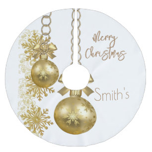 Jupon De Sapin En Polyester Brossé Joyeux Noël Arbre Jupe Or Ornement de Noël