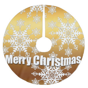 Jupon De Sapin En Polyester Brossé Joyeux Noël d'or Flammes de neige - Jupe d'arbre