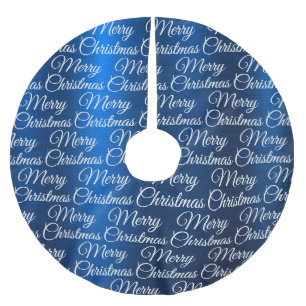 Jupon De Sapin En Polyester Brossé Joyeux Noël Flocons de Neige Blancs Bleu Marine