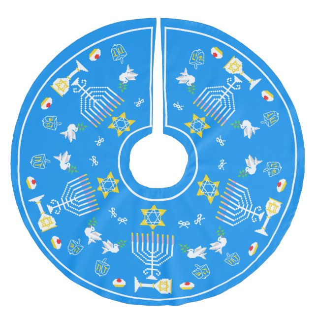 Jupon De Sapin En Polyester Brossé Joyeux Noël Hanoukka (Devant)