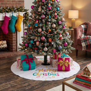 Jupon De Sapin En Polyester Brossé Joyeux Noël lumineux et frais