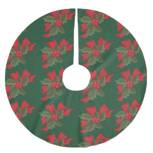 Jupon De Sapin En Polyester Brossé Joyeux Noël Mistletoe Fleur rouge