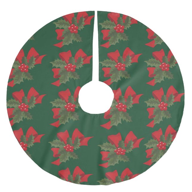 Jupon De Sapin En Polyester Brossé Joyeux Noël Mistletoe Fleur rouge (Devant)