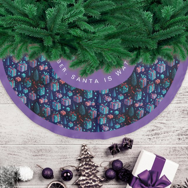 Jupon De Sapin En Polyester Brossé Joyeux Noël Moderne Violet Saison de Fêtes (Créateur téléchargé)