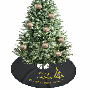 Jupon De Sapin En Polyester Brossé Joyeux Noël noir minimaliste en or
