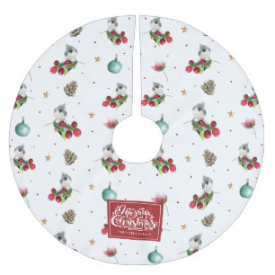 Jupon De Sapin En Polyester Brossé Joyeux Noël Oiseau Motif Aquarelle
