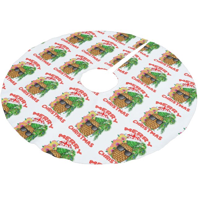 Jupon De Sapin En Polyester Brossé Joyeux Noël Père Noël Ananas (Angle)