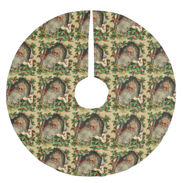 Jupon De Sapin En Polyester Brossé Joyeux Noël Père Noël classique antique (Devant)