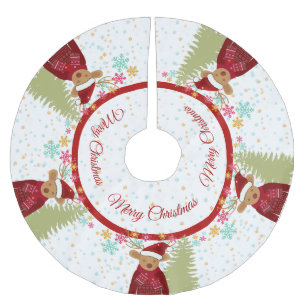 Jupon De Sapin En Polyester Brossé Joyeux Noël Pine Vintage Snowflake Deer