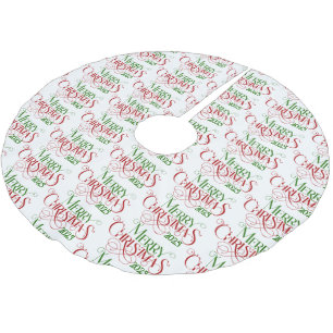 Jupon De Sapin En Polyester Brossé Joyeux Noël Red Green Festive Retro Typographie