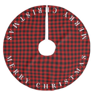 Jupon De Sapin En Polyester Brossé Joyeux Noël Rouge et noir Buffalo Plaid